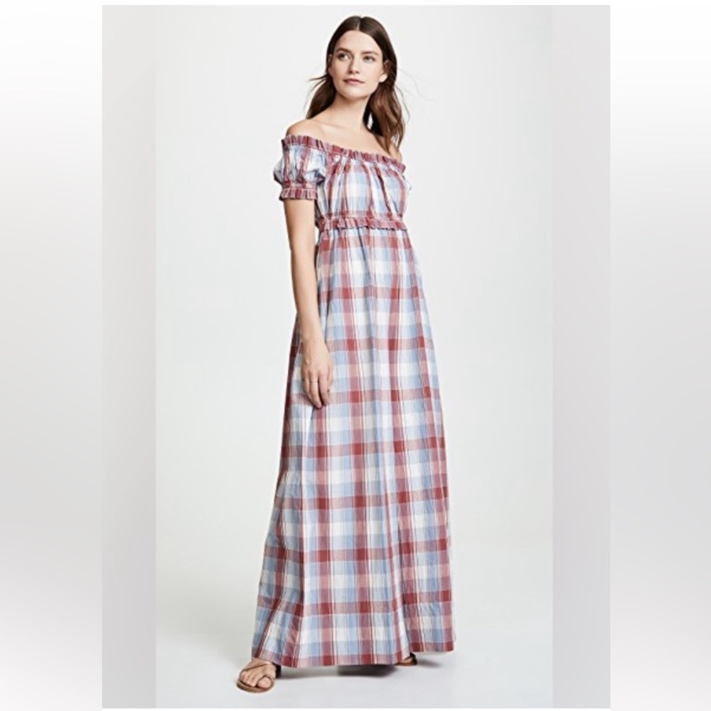Ulla Johnson Plaid Off-Shoulder Jumpsuit Romper unique